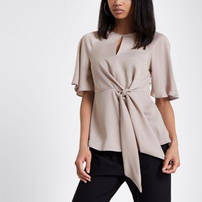 River Island Womens Tie Front Frill Hem Blouse