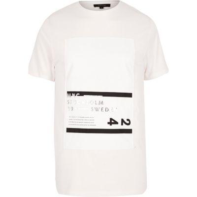 River Island Mens White Print Longline T-shirt