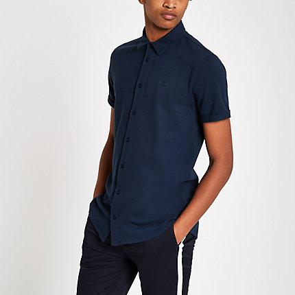 River Island Mens Muscle Fit Embroidered Button-down Shirt