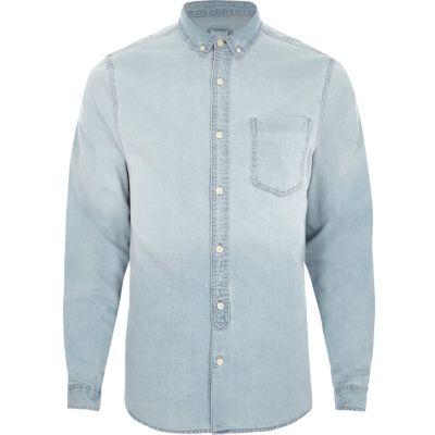River Island Mens Wash Long Sleeve Denim Shirt