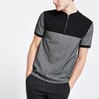 River Island Mens Check Slim Fit Half Zip Polo Shirt