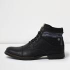 River Island Mens Leather Textile Collar Boots