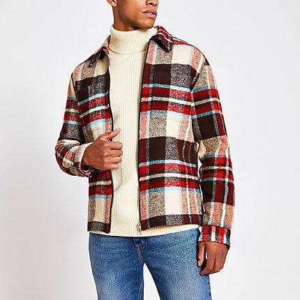 River Island Mens Check Regular Fit Zip Overshirt