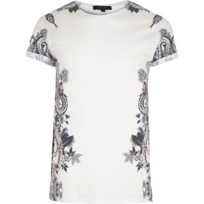 River Island Mens White Side Snake Print T-shirt