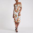 River Island Womens White Printed Bardot Bodycon Midi Dress