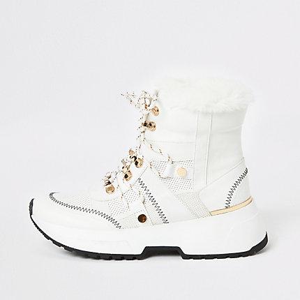 River Island Womens White Lace-up Trainer Boots