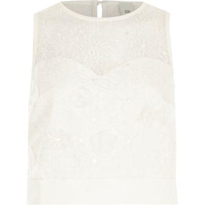River Island Womens White Floral Lace Applique Crop Top