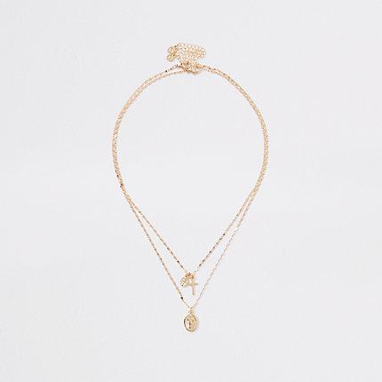 River Island Womens Gold Colour Layered Charm Necklace