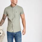 River Island Mens Muscle Fit Rose Embroidery Oxford Shirt