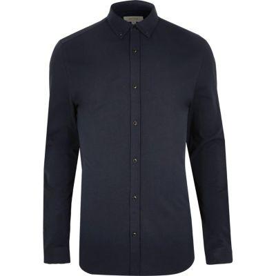 River Island Mensnavy Muscle Fit Casual Shirt
