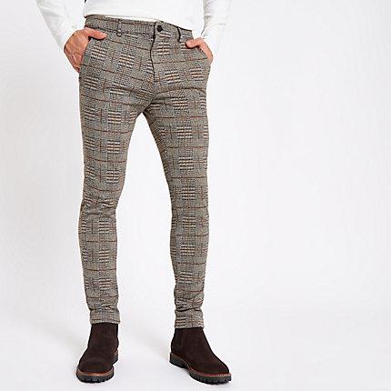 River Island Mens Check Jersey Skinny Fit Trousers