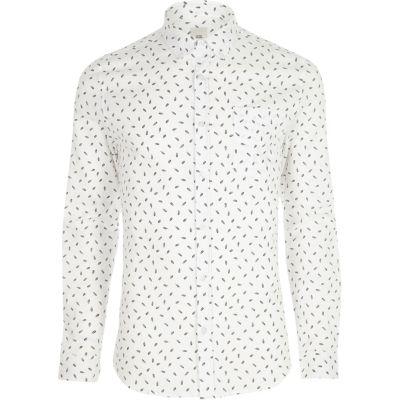 River Island Mens White Feather Skinny Fit Long Sleeve Shirt