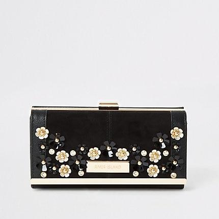 River Island Womens Flower Embellished Cliptop Purse