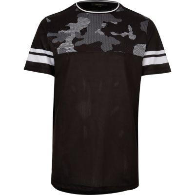 River Island Mensblack Mesh Camo Panel T-shirt