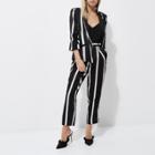 River Island Womens Petite Stripe Ruched Sleeve Blazer