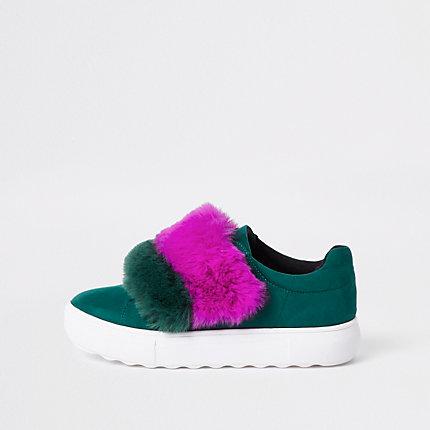River Island Womens Faux Fur Velcro Sneakers