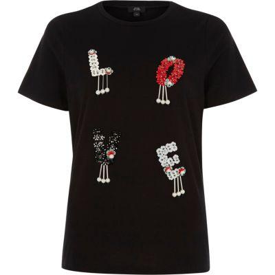 River Island Womens 'love' Sequin Embellished T-shirt