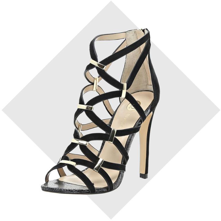 River Island Womens Suede Caged Gold Trim Sandals