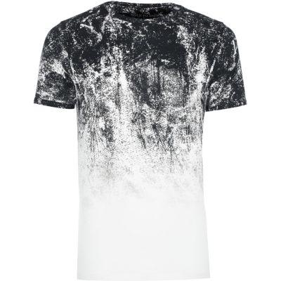 River Island Mens White Faded Glitch Print Muscle Fit T-shirt