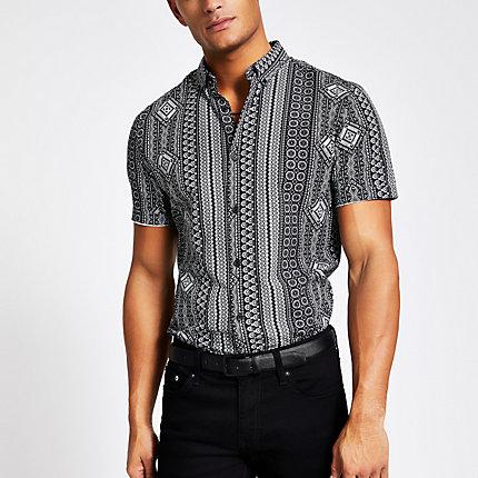 River Island Mens Aztec Stripe Slim Fit Shirt