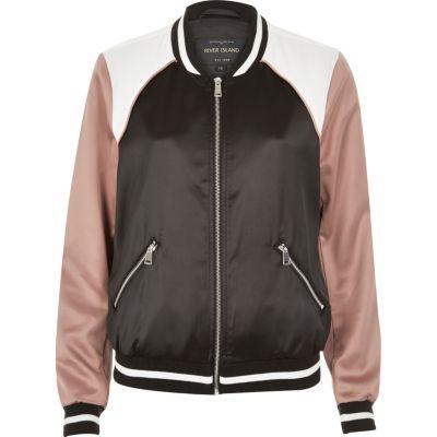 River Island Womens Satin Color Block Bomber Jacket