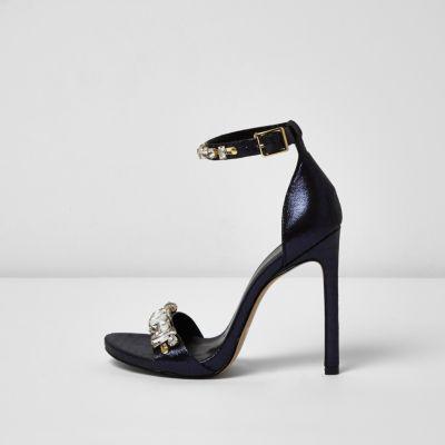 River Island Womens Metallic Embellished Heel Sandals