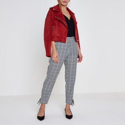 River Island Womens Petite Check Bow Hem Cigarette Pants
