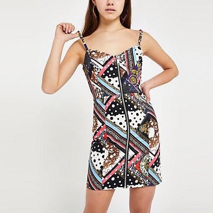 River Island Womens Petite Multi Print Denim Bodycon Dress