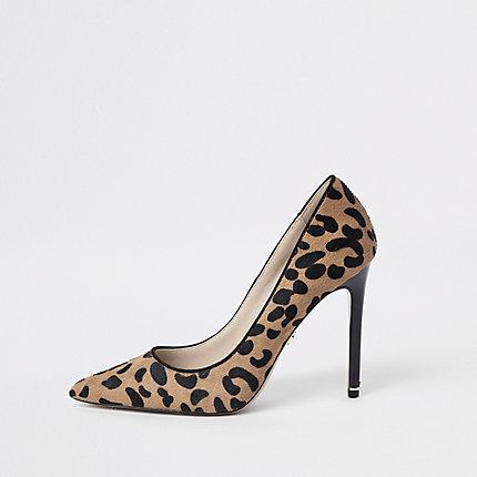 River Island Womens Leather Leopard Print Court Shoes