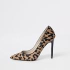 River Island Womens Leather Leopard Print Court Shoes