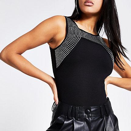 River Island Womens Diamante Studded Sleeveless Bodysuit