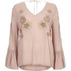 River Island Womens Floral Embroidered Flared Sleeve Top