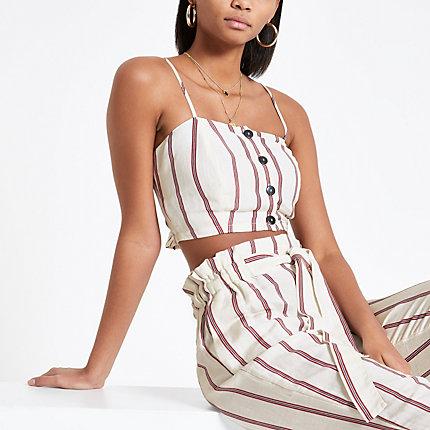 River Island Womens Stripe Button Front Crop Top