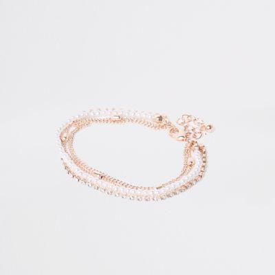 River Island Womens Rose Gold Pearl And Diamante Bracelet