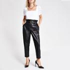 River Island Womens Petite Faux Leather Paperbag Waist Trousers