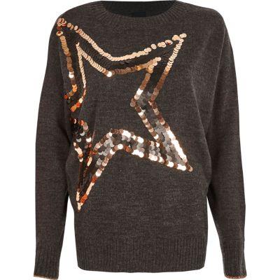 River Island Womens Metallic Sequin Star Jumper
