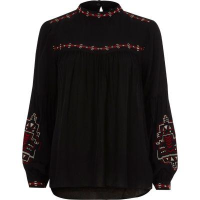 River Island Womens Embroidered High Neck Studded Top