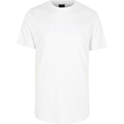 River Island Mens White Letter Embossed Slim Fit T-shirt