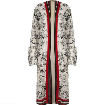 River Island Womens Floral Print Tie Cuff Longline Kimono