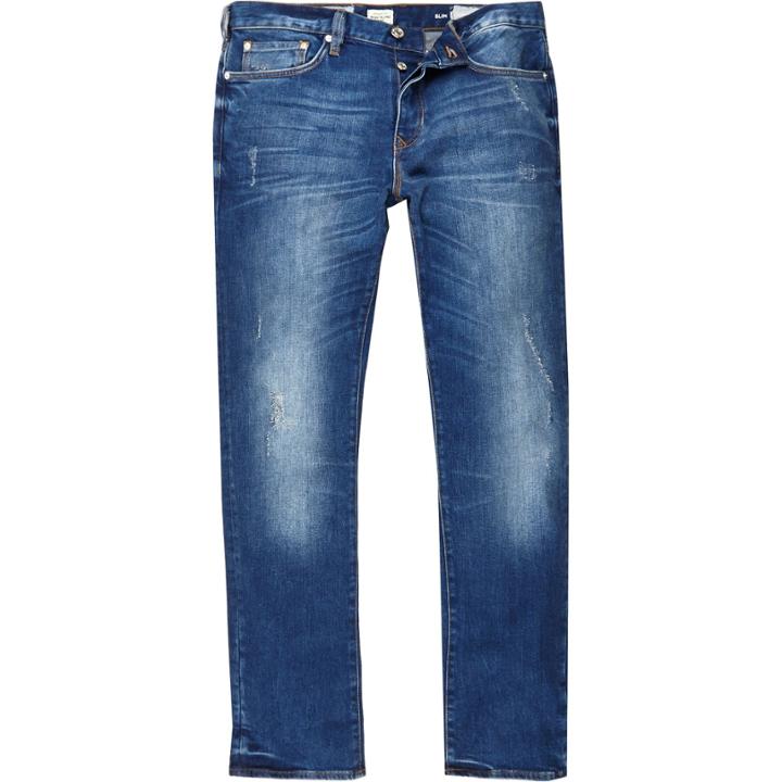 River Island Mensmid Wash Distressed Danny Slim Jeans