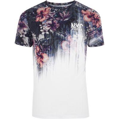 River Island Mens White Floral 'nyc' Fade Muscle Fit T-shirt