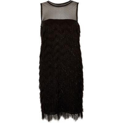 River Island Womens Fringe Dobby Mesh Sleeveless Dress