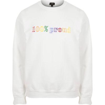 River Island Mens White Pride '100% Proud' Sweatshirt