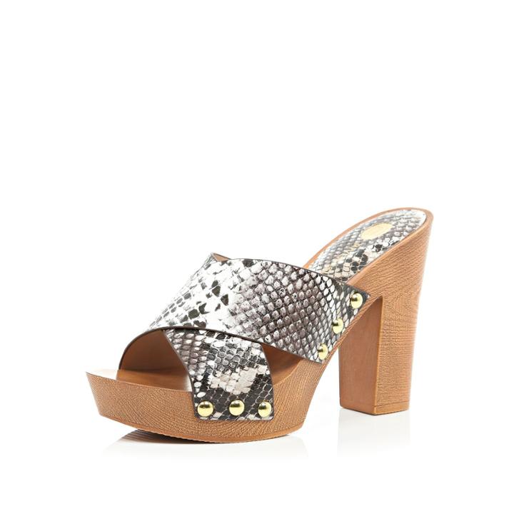 River Island Womens Snake Print Stud Mules