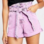 River Island Womens Acid Wash Paperbag Waist Mom Shorts