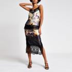 River Island Womens Print Lace Trim Midi Skirt