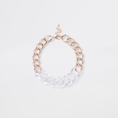 River Island Womens Rose Gold Tone And Clear Multilink Necklace