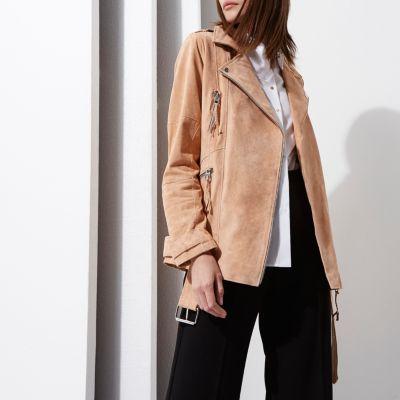 River Island Womens Light Ri Studio Suede Biker Jacket