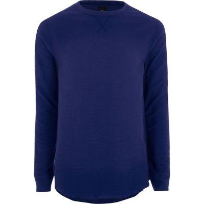 River Island Mens Long Sleeve Waffle Crew Neck T-shirt