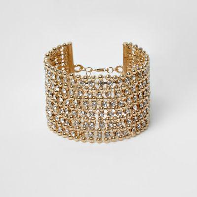 River Island Womens Gold Tone Bead And Diamante Cuff Bracelet